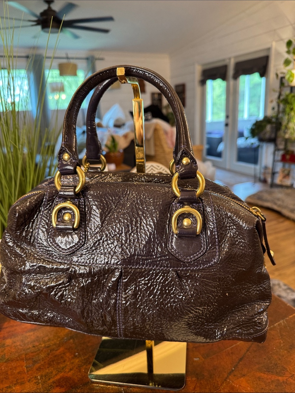 Coach Sabrina Patent Leather Satchel in Deep Purple with Gold Hardware - Picture 9 of 15